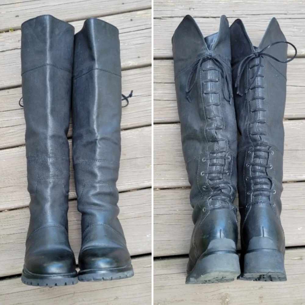 Nine West Mavira Black Leather‎ Over The Knee OTK Equestrian Riding Tall Boots